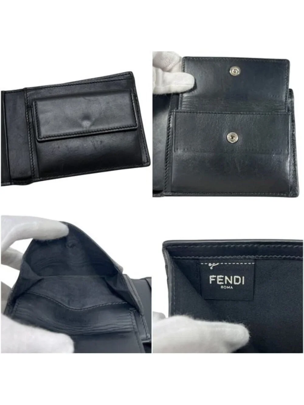 Fendi Bifold Wallet Micro FF Aglp 219 Leather Asphalt Nero Palladio Black